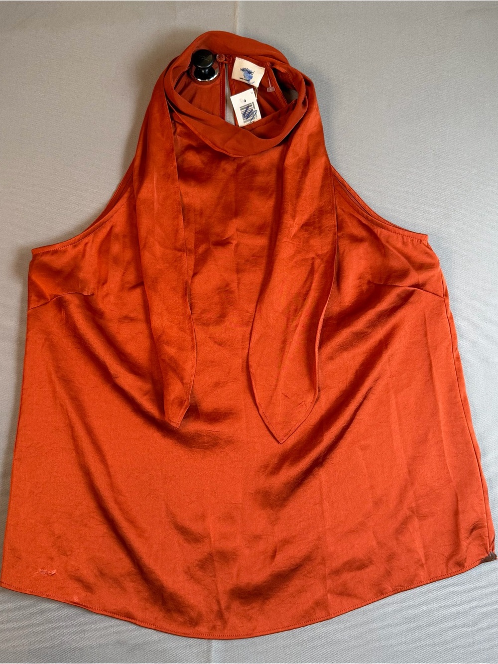 Wilfred Aritzia Womens szS Rust Orange High Tie Neck Sleeveless Silky Flowy Top